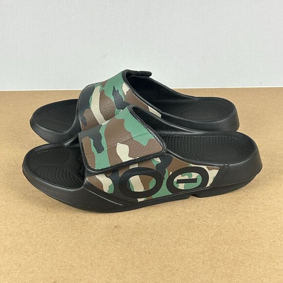Oofos Ooahh Sport Flex Camo Slide Sandals Womens 10 Mens 8 Green Black Slip On - Picture 9 of 9